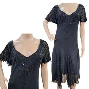 Dress for Women Black Chiffon Embellished for Cocktail‎ and Party Size M